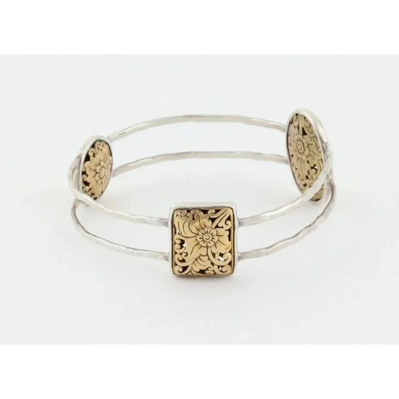 Sterling Silver Bangle Bracelet Floral Filigree Brass Accents Silpada 8 1/2" - Picture 3 of 5